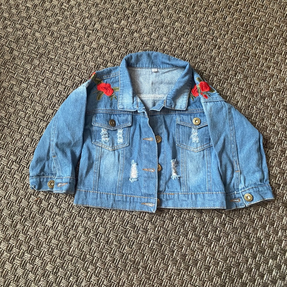 Rose embroidered denim jacket